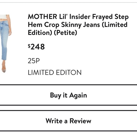 Mother Lil' Insider Frayed Step Hem Crop Skinny Jeans, NWT, 25P, Limited Edition - Picture 9 of 9